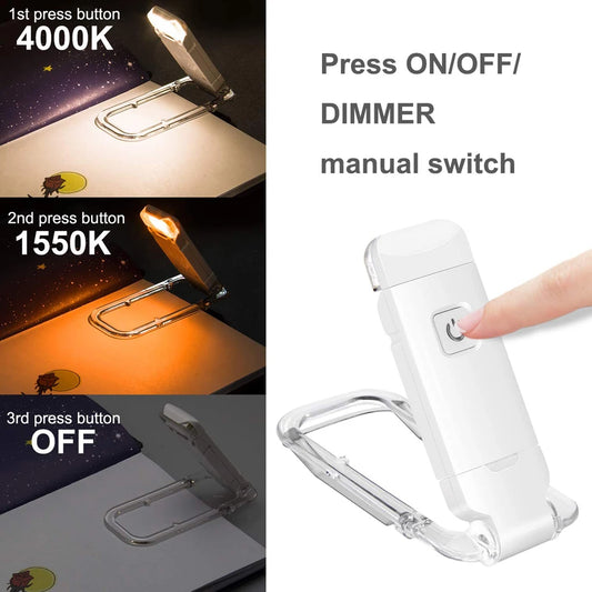 Amber Glow Book Light — 1800K Eye Care, USB Rechargeable Bookmark Light