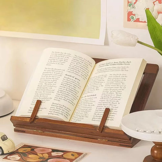 Foldable Wooden Book Stand — Adjustable Angle Reading Rack & Cookbook Holder