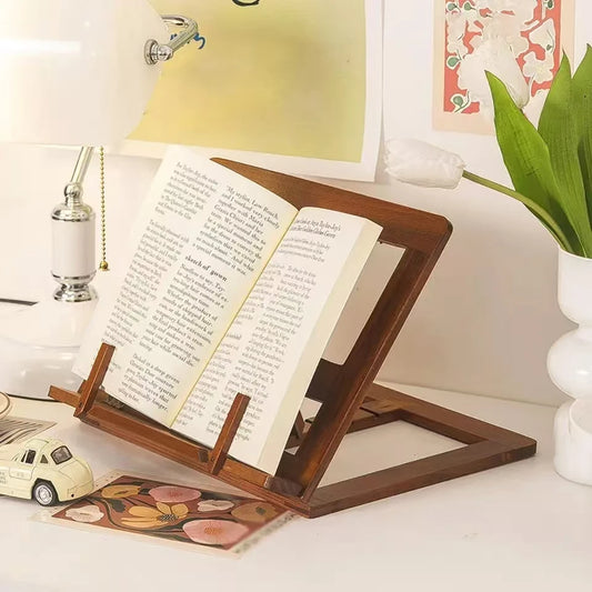 Foldable Wooden Book Stand — Adjustable Angle Reading Rack & Cookbook Holder
