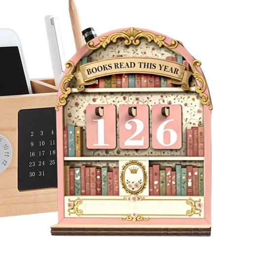 Wooden Reading Goal Counter — Annual Book Tracker Sign for Your Reading Nook