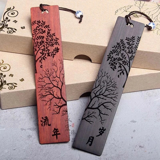 Carved Mahogany Wooden Bookmark Set — Chinese Retro Vintage Design