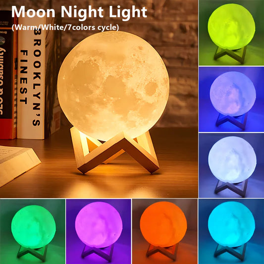 3D Moon Night Light — Warm, White & Colour Cycling Glow for Your Reading Nook